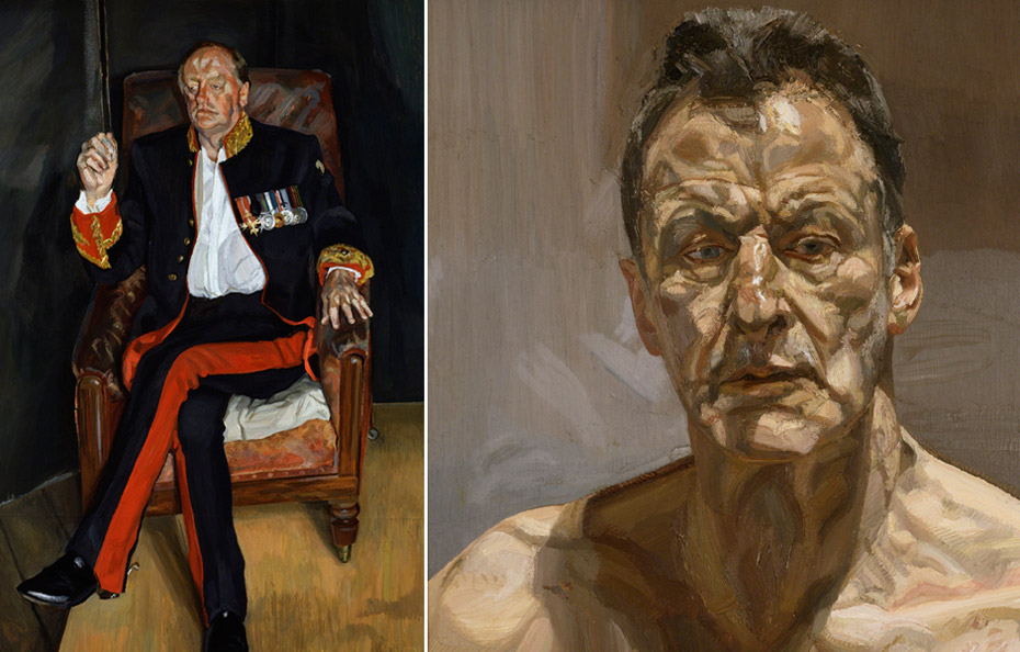 the-brigadier-and-self-portrait Left: The Brigadier, 2003-04 Private Collection © The Lucian Freud Archive. Photo: Courtesy Lucian Freud Archive. Right: Reflection (Self-portrait), 1985 Private Collection, Ireland © The Lucian Freud Archive. Photo: Courtesy Lucian Freud Archive