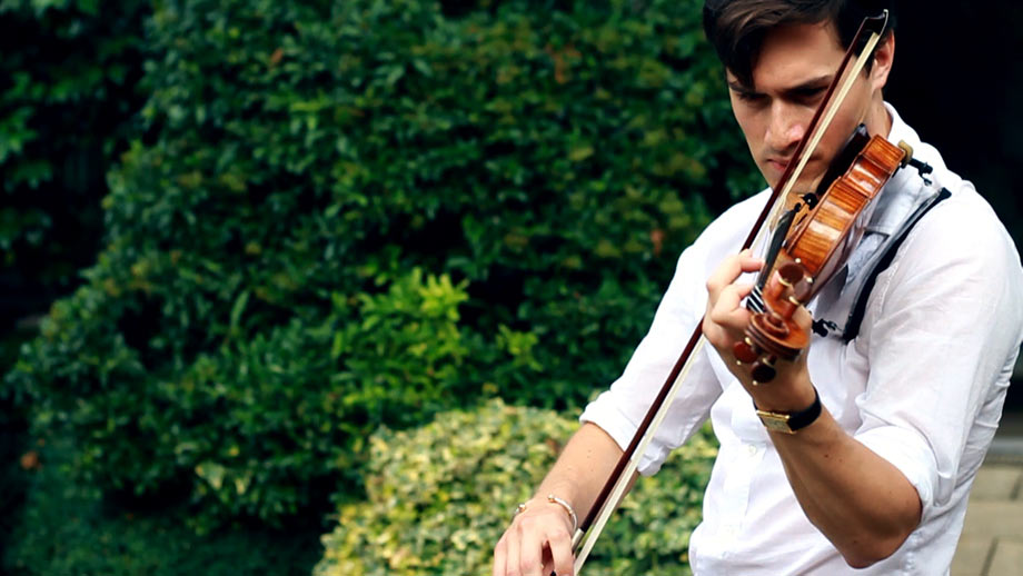 Charlie Siem, rehearsing in his garden