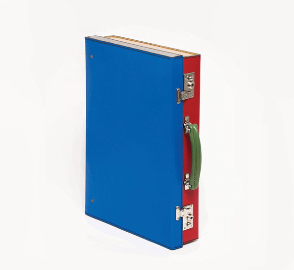 Blue, red and green briefcase by Swaine Adeney Brigg