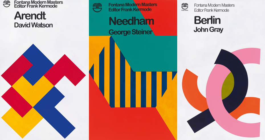 Triptych canvas of 'Needham' by George Steiner, 'Arendt' by David Watson and 'Berlin' by John Gray Triptych canvas featuring three of the Fontana Modern Master series: 'Needham' by George Steiner, 'Arendt' by David Watson and 'Berlin' by John Gray