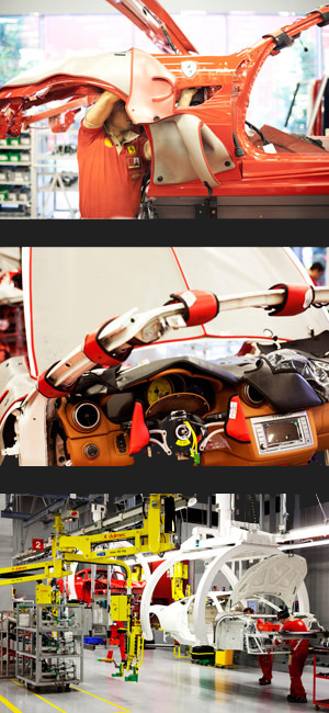 1 & 2 Ferrari California on the V8 Assembly Lines; 3 Two 458 Italias on the V8 Assembly Line