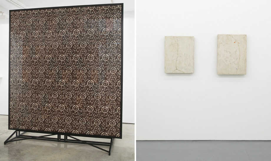diptychLeft: Sanderson Emerged oak, metal, ceramic Right: exhibition view upstairs gallery. Images courtesy of Maureen Paley, London Left: Sanderson Emerged oak, metal, ceramic Right: exhibition view upstairs gallery. Images courtesy of Maureen Paley, London