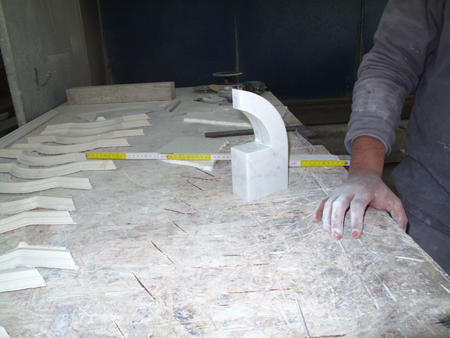 production shot of the quote marble book mark being made. Julia Stenius