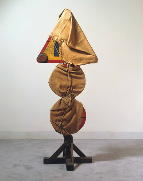 Hauser-&-Wirth,-Re-View-Onnasch-Collection,-Christo,-Wrapped-Road-Sign,-1963