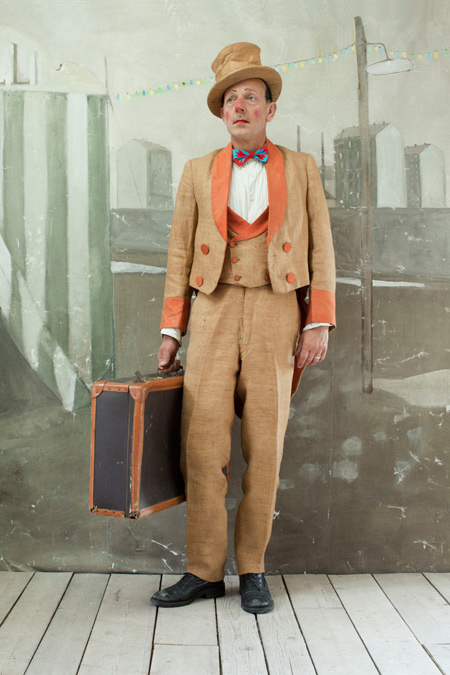 Paolo Ventura dressed as a clown, part of 'The Man in the Suitcase'