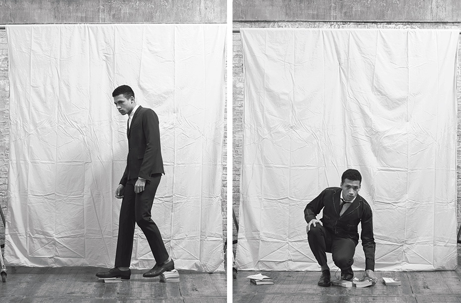 Henry wears wool mohair broadcloth suit DIOR HOMME Shirt MARGARET HOWELL Leather brogues RALPH LAUREN Painted technical cotton shirt, shirt, silk tie and light worseted wool trousers BOTTEGA VENETA Leather brogues LOAKE