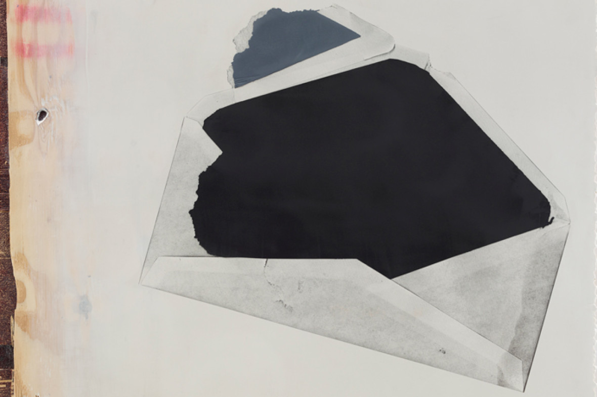 Seth Price Letter From Inside/Out 2014 Screenprint, pigment, molding paste, gesso on plywood 39.75 x 39.75 cm Unique