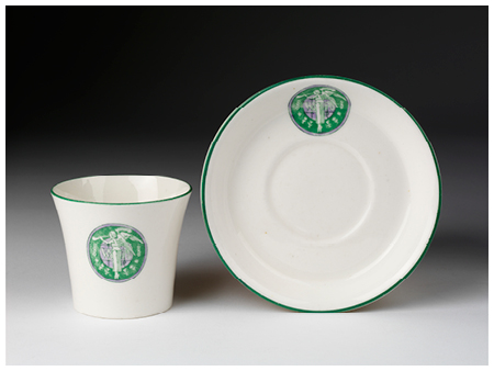 1. Bone china with emblem of Women's Social and Political Union (WSPU), Photo (c) Victoria and Albert Museum, London