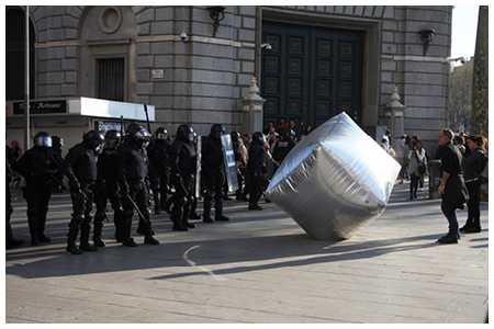 Inflatable Cobblestone, action of Eclectic Electric Collective and Enmedio Collective (c) Oriana Eliçabe -Enmedio 40. Book Bloc, Rome, November 2010, Courtest Vittorio Giannitelli - SonarProject - RadioSonar.net.jpg