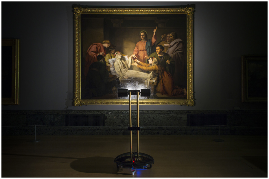 After Dark robot with Henry Thomson's The Raising of Jairus’ Daughter 1820 After Dark, The IK Prize Photography- Alexey Moskvin c 2014