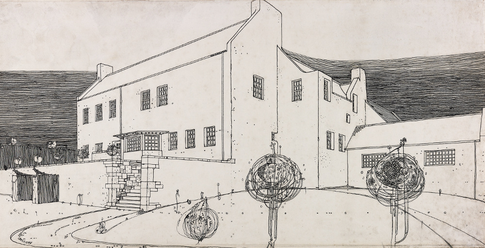 Windy Hill, perspective drawing in ink, 1900,Glasgow School of Art