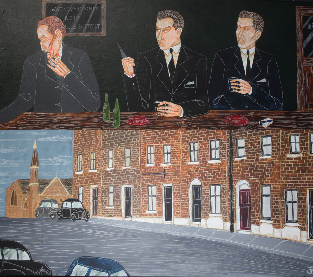 Above: Ronnie Kray Cutting a Man in a Pub. Below: Valence Road.