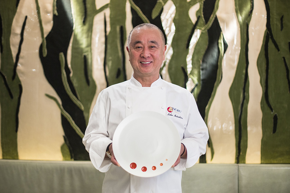 Chef Nobu holding the Arita X Nobu Dessert Plate