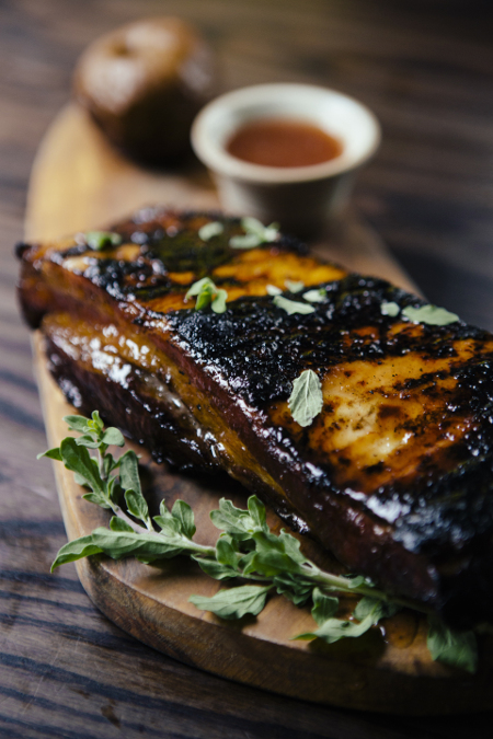 Hot smoked belly of Old Spot with Basque cider