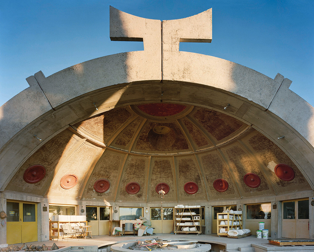 The ceramics studio, housed in one of the many apses of the commune
