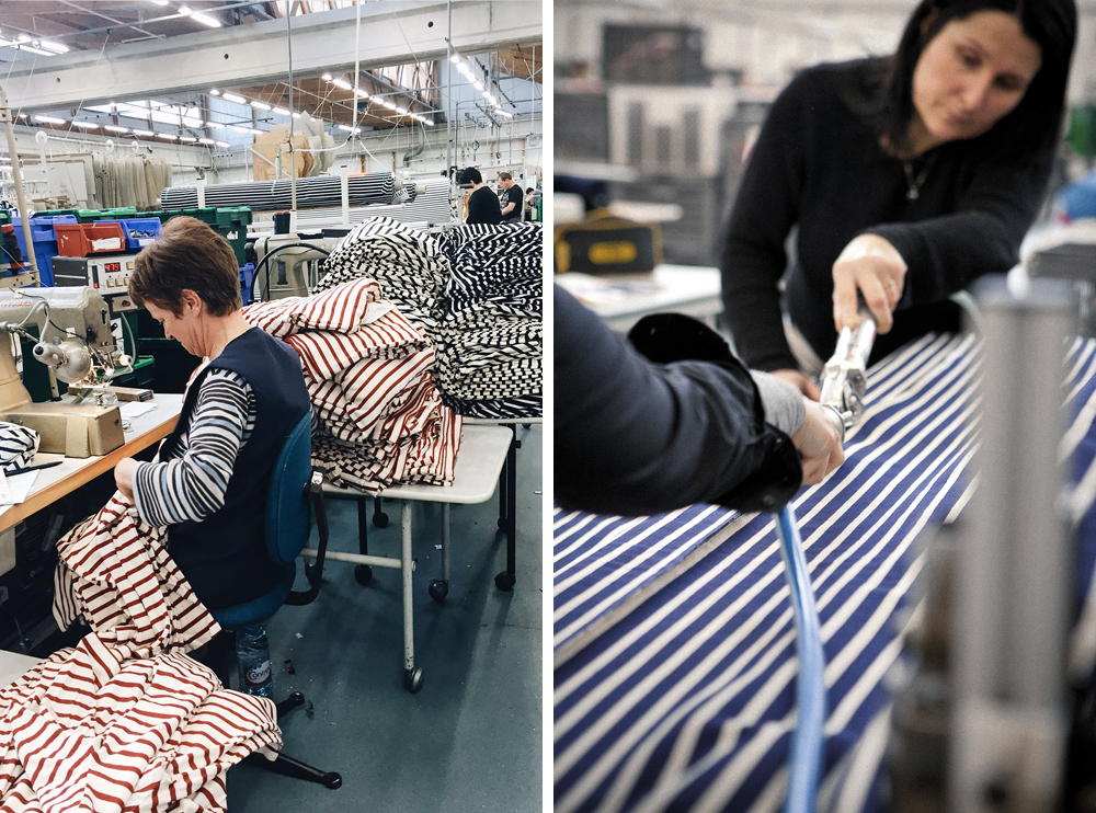 Production of the Breton striped tee in Saint James’ atelier in France